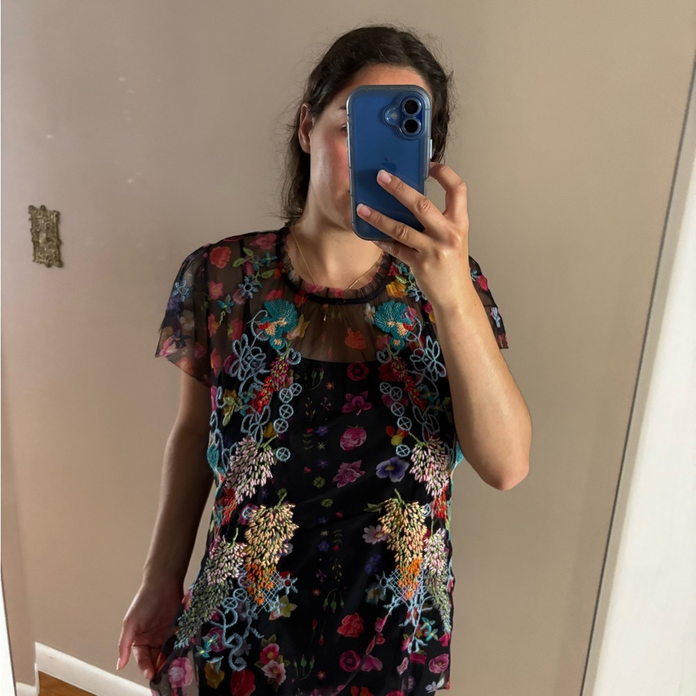 Johnny Was - Floral Embroidered Sheer Black Top - Picture 9 of 9